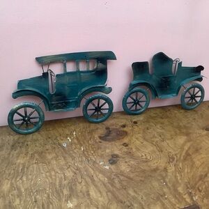 Lot of 2 Tin Metal Car Wall Hanging Decor 3 Dimensional Lightweight Hong Kong